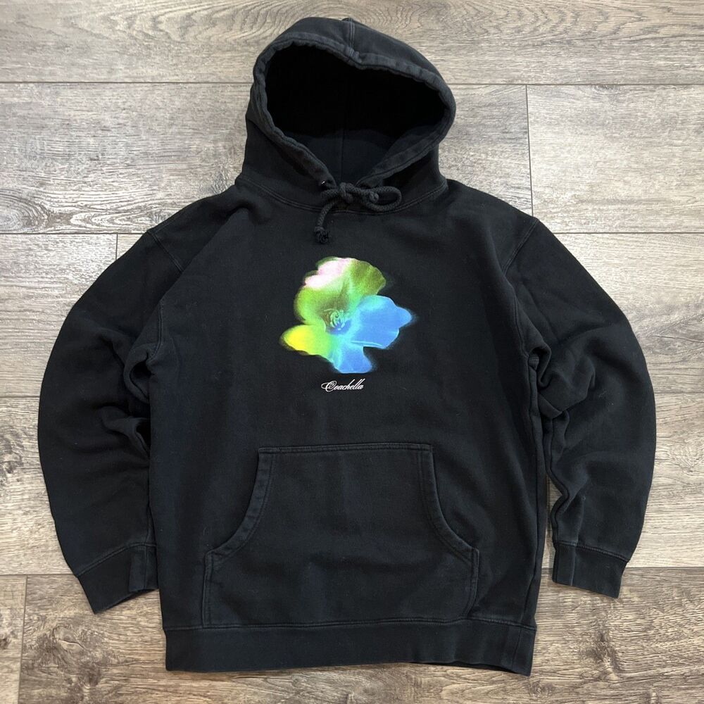 Coachella Flower Graphic Pullover Hoodie Black Women’s Medium Festival Merch